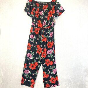 NWT Blush Off the Shoulder Black Floral Jumpsuit Womens 1X Red Lightweight XL